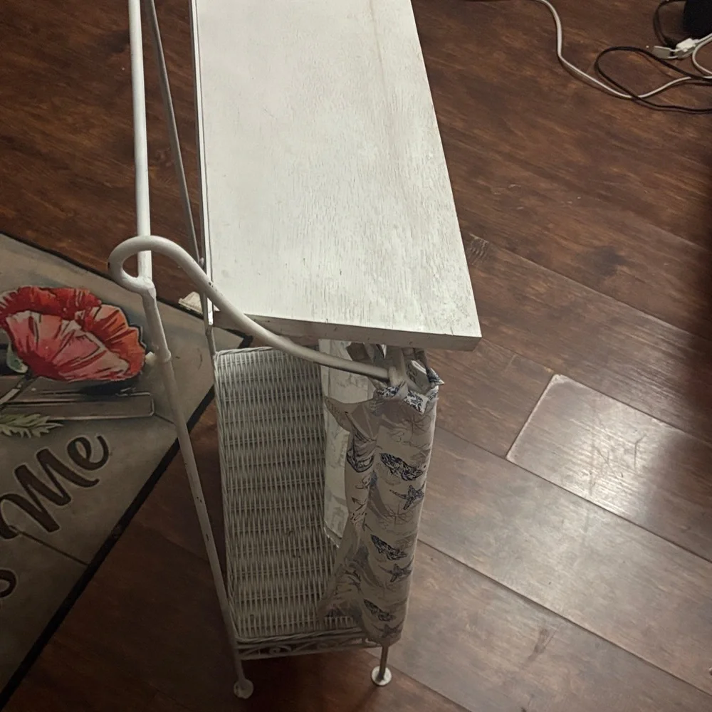White Metal Stand with Floral Curtains
